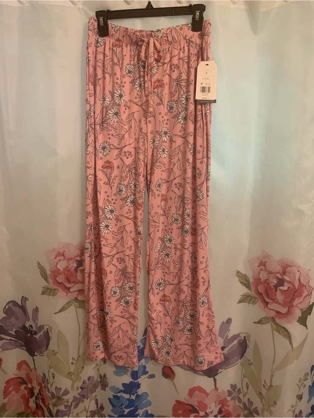 Wonderly Pink Floral Lounge Pants with Drawstring Waist